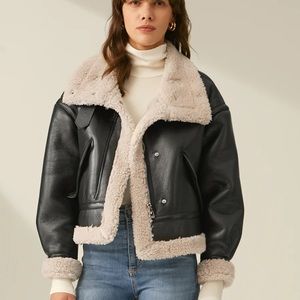 Sherpa Lined Shearling Leather Flight Jacket sz M